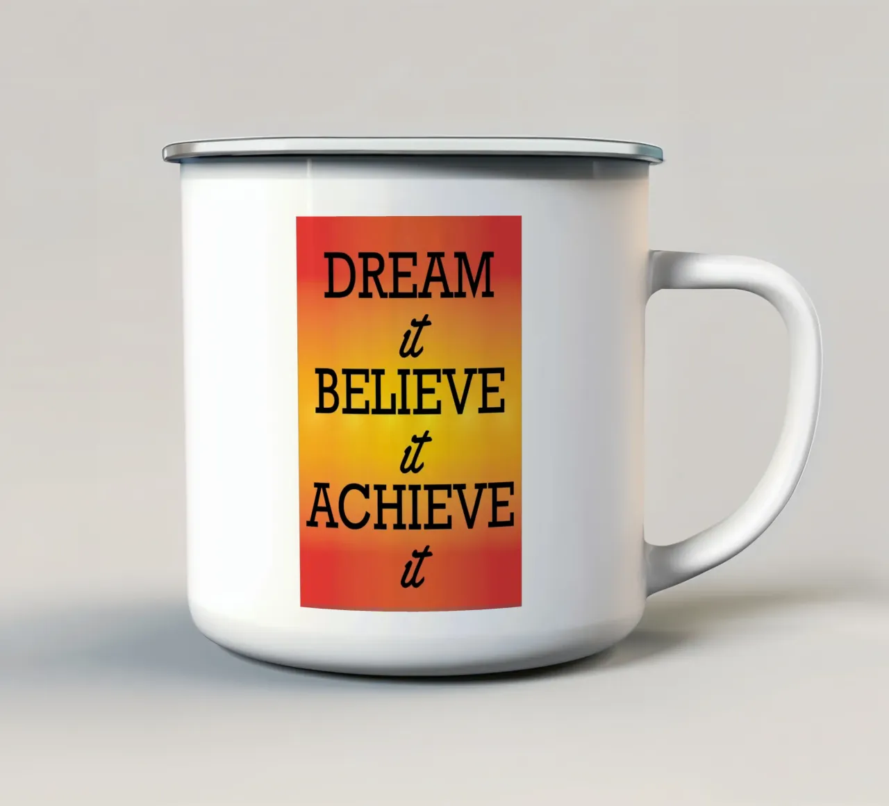 sognare, credere, realizzare tazza in smalto da the gendels