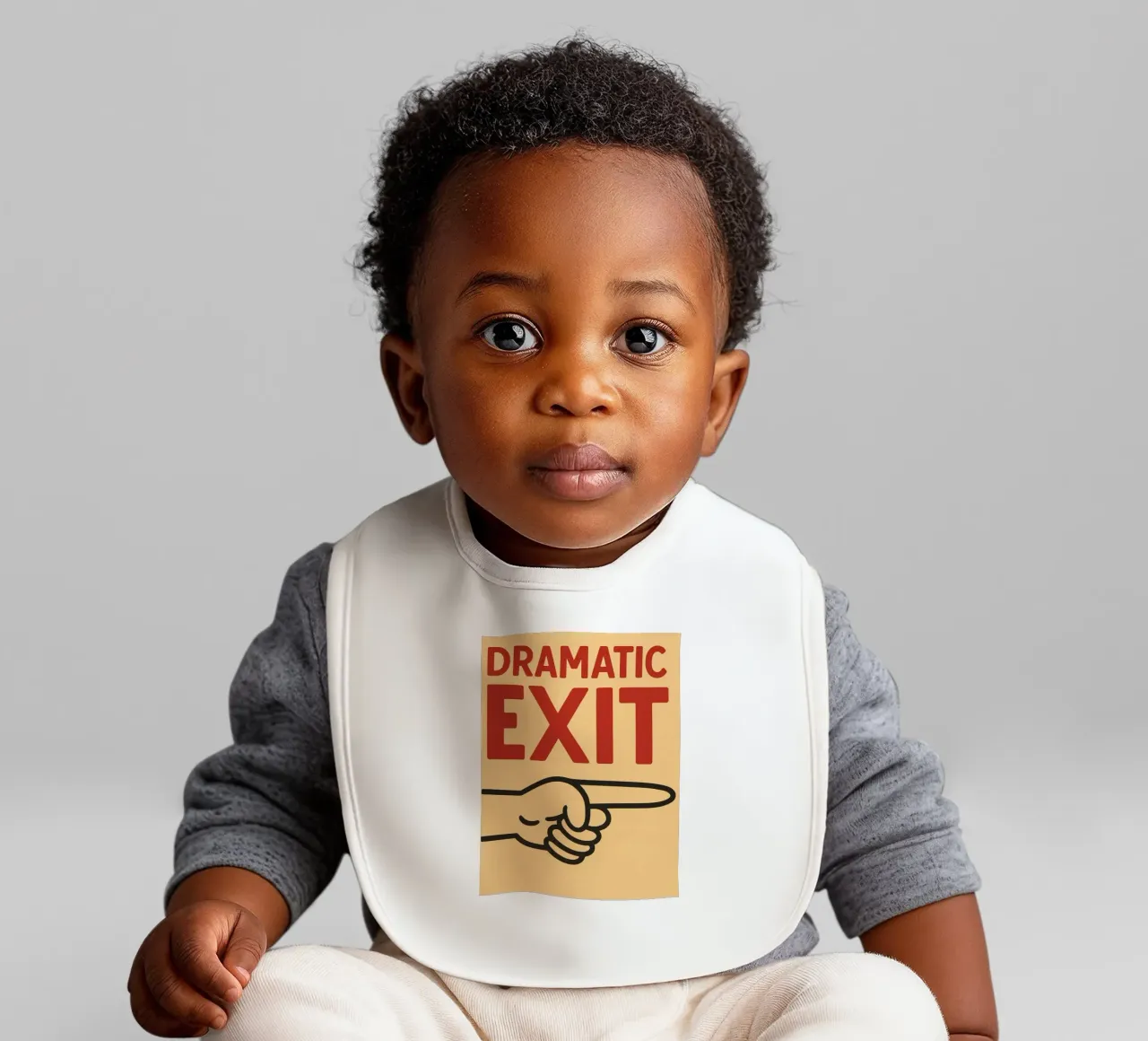 dramatic exit baby bib by the gendels