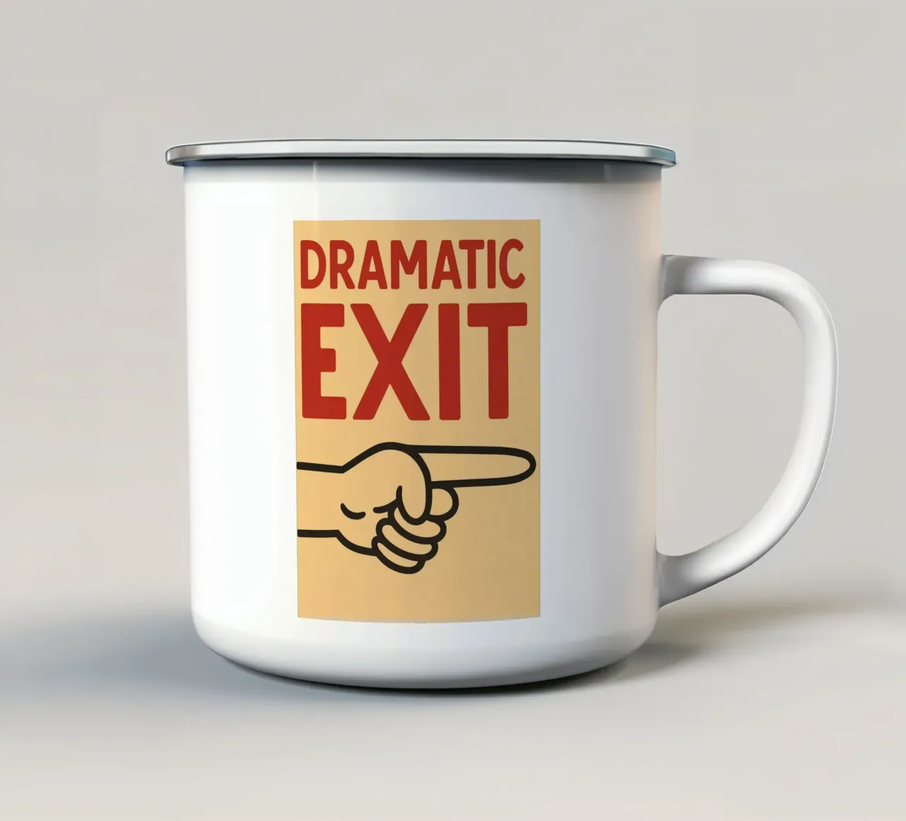 dramatic exit enamel mug by the gendels