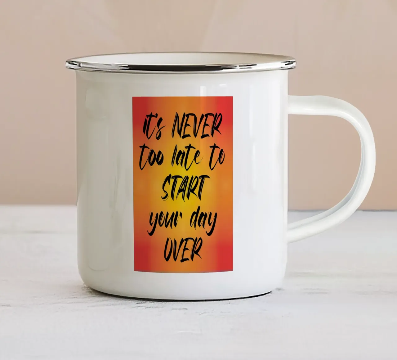 non è mai troppo tardi per iniziare tazza in smalto da the gendels