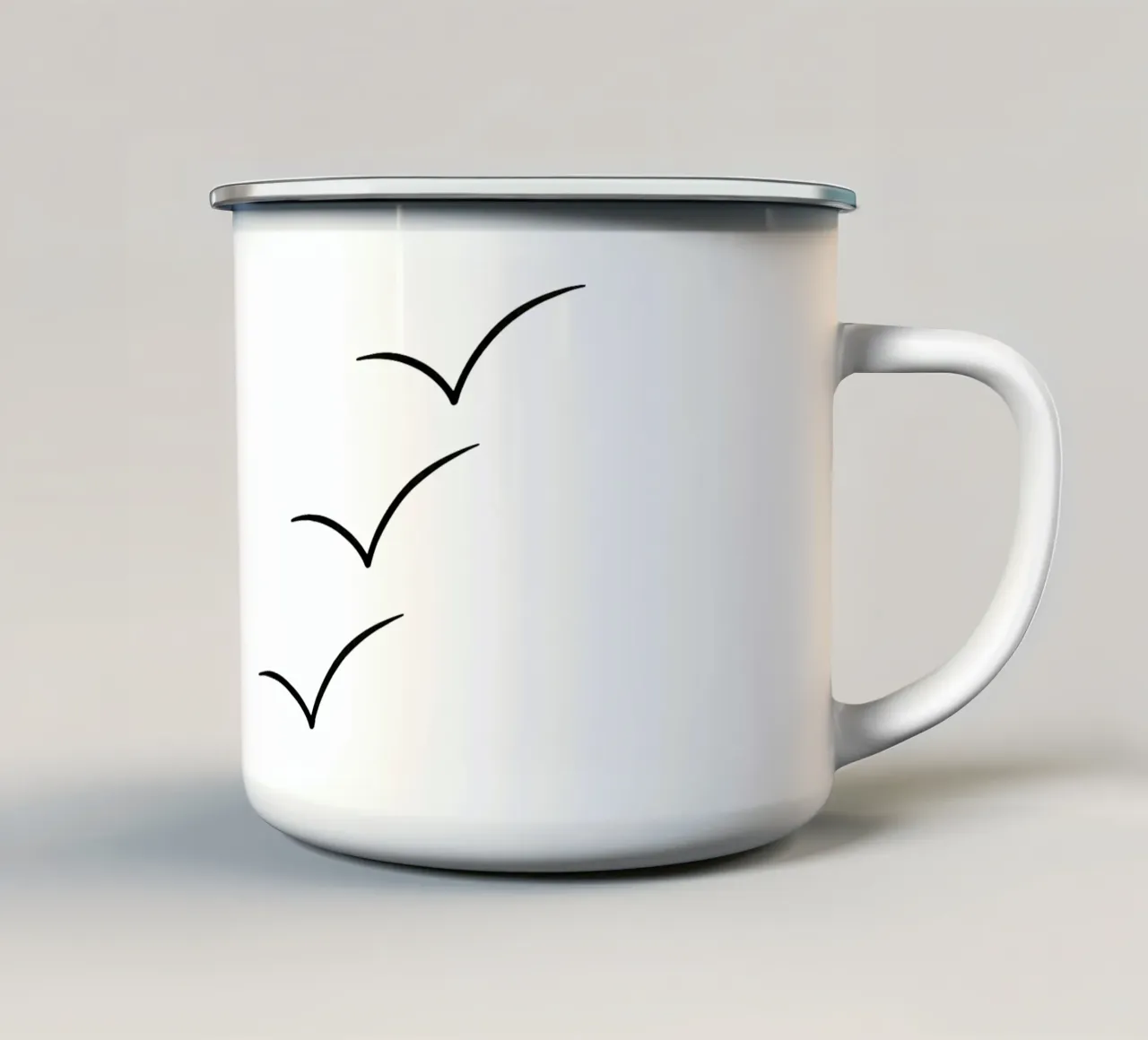 Lijn Art Zeemeeuwen over de Zee Minimalistische Vogelafbeelding emaille mok van Bold & Simple