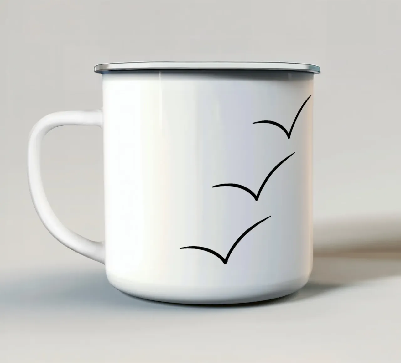 Lijn Art Zeemeeuwen over de Zee Minimalistische Vogelafbeelding emaille mok van Bold & Simple