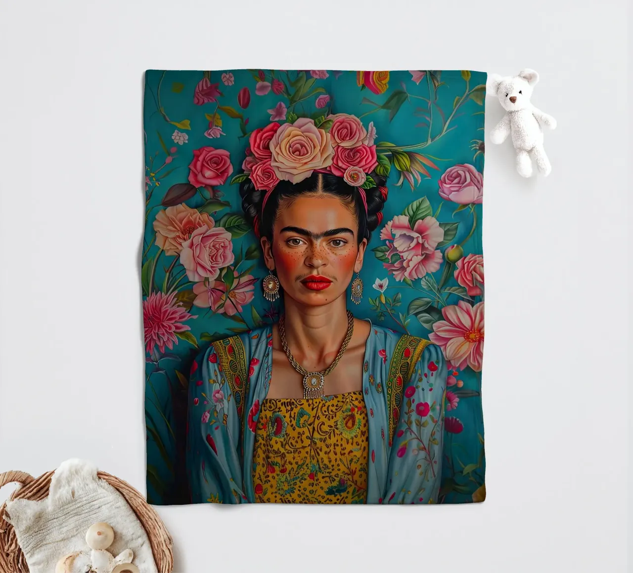 Frida Kahlo "Strength and Sensibility" coperta in pile da Fantasias Florales