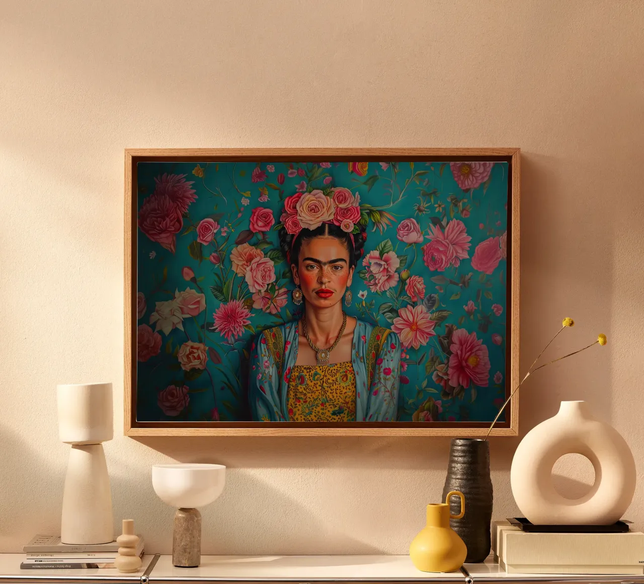 Frida Kahlo "Strength and Sensibility" tela con Cornice a cassetta da Fantasias Florales
