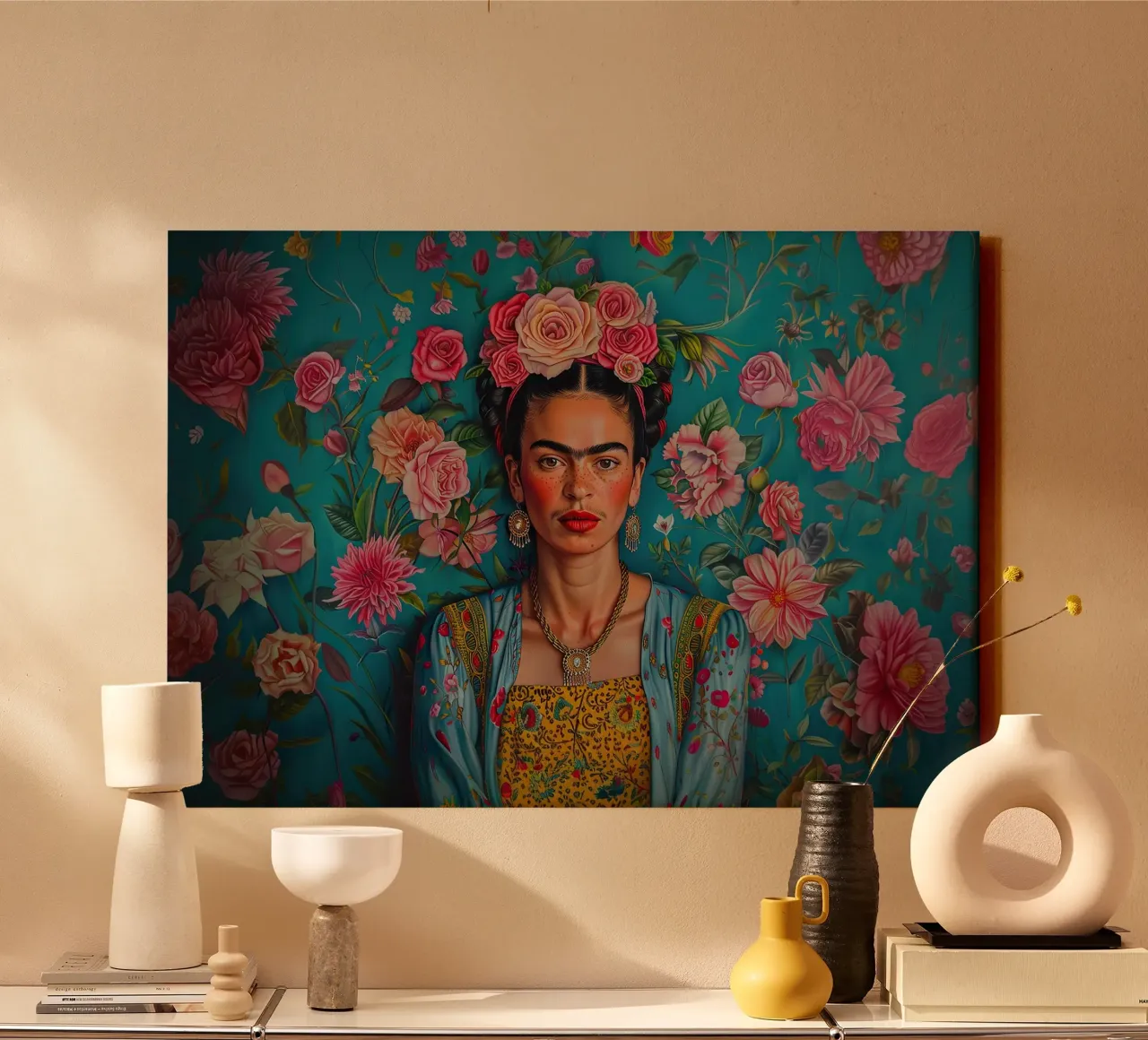 Frida Kahlo "Strength and Sensibility" tela con Cornice a cassetta da Fantasias Florales