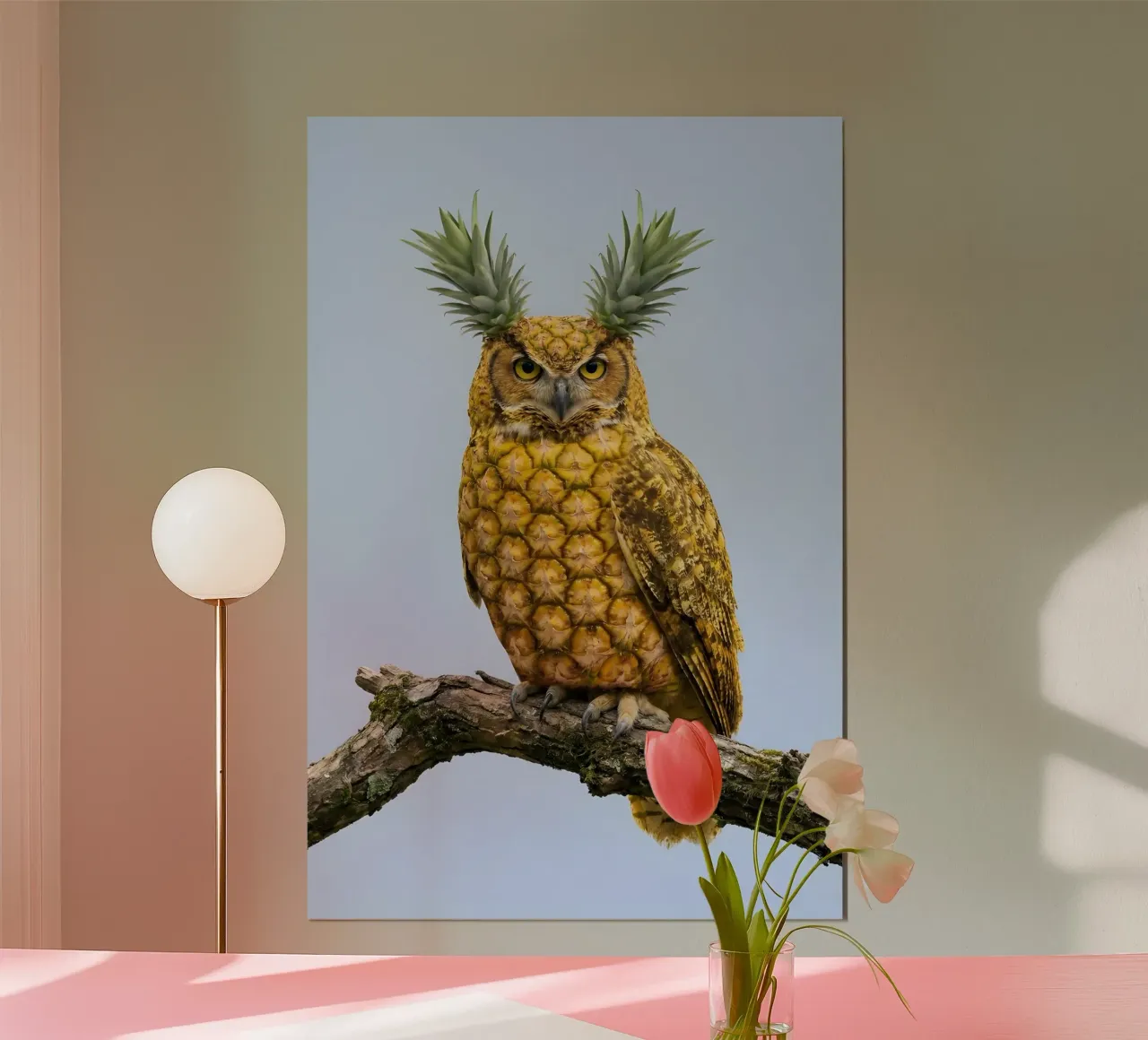Pineapple Owl Art – Whimsical Tropical Bird Creative Print Poster von Fruit Fusion Creatures