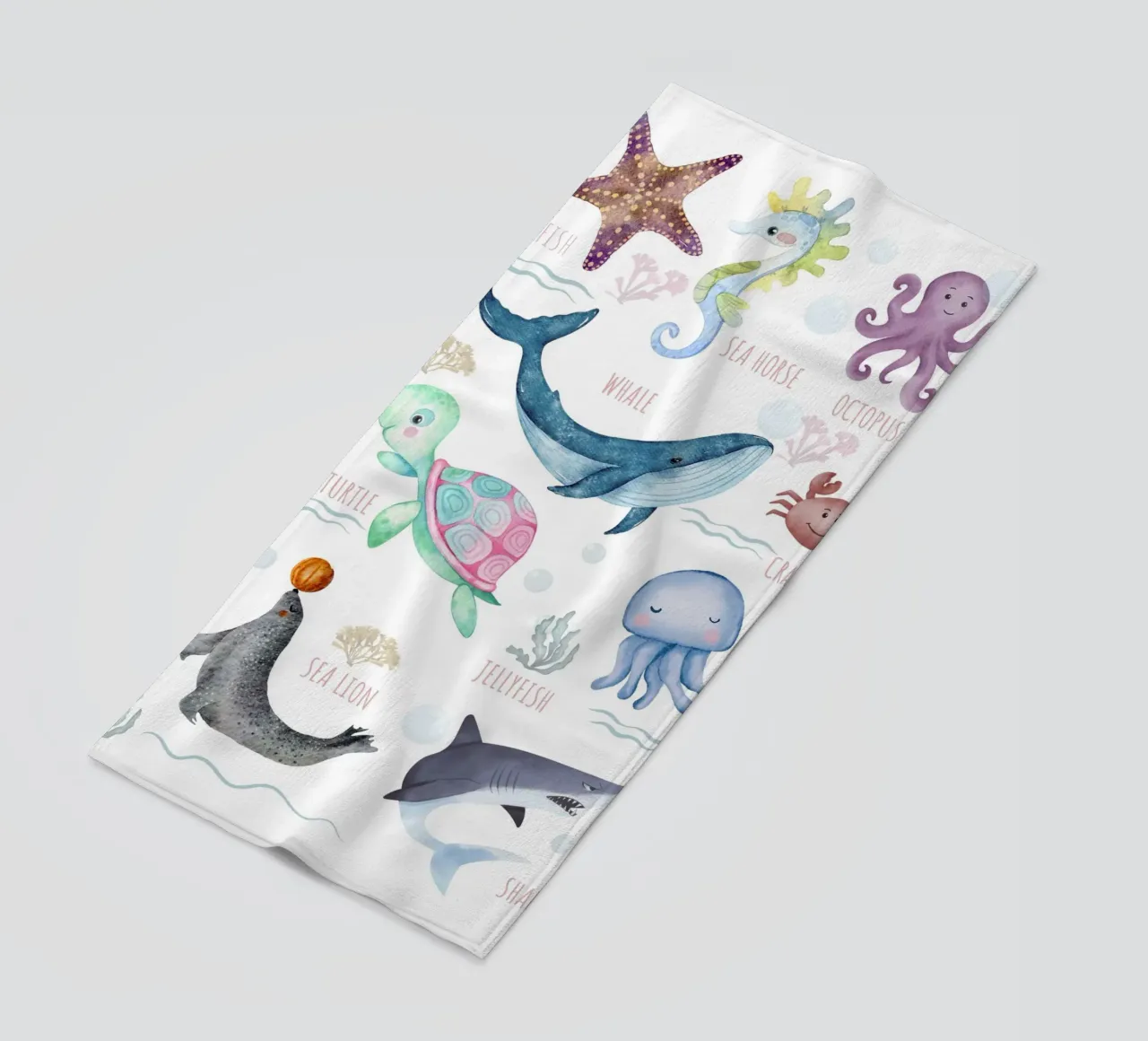 Sealife, ocean animals beach towel by DesignArt