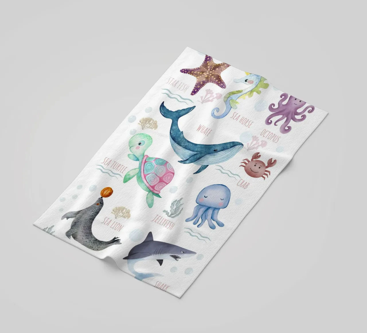 Sealife, ocean animals beach towel by DesignArt