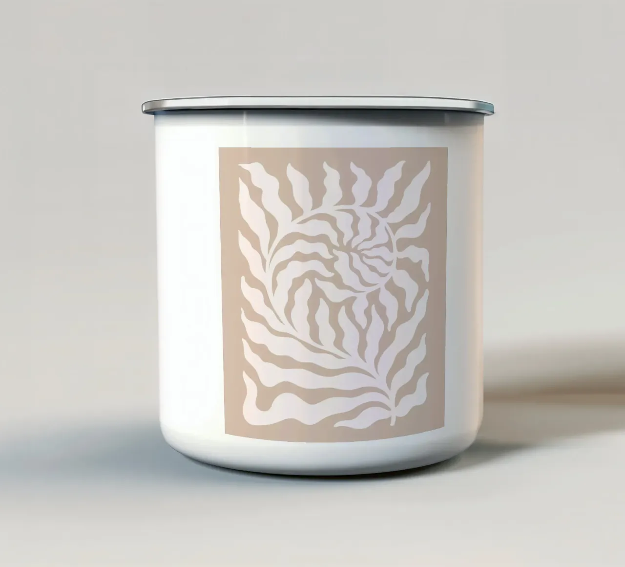 Beige abstracte botanische kunstdruk emaille mok van Flower Paradise