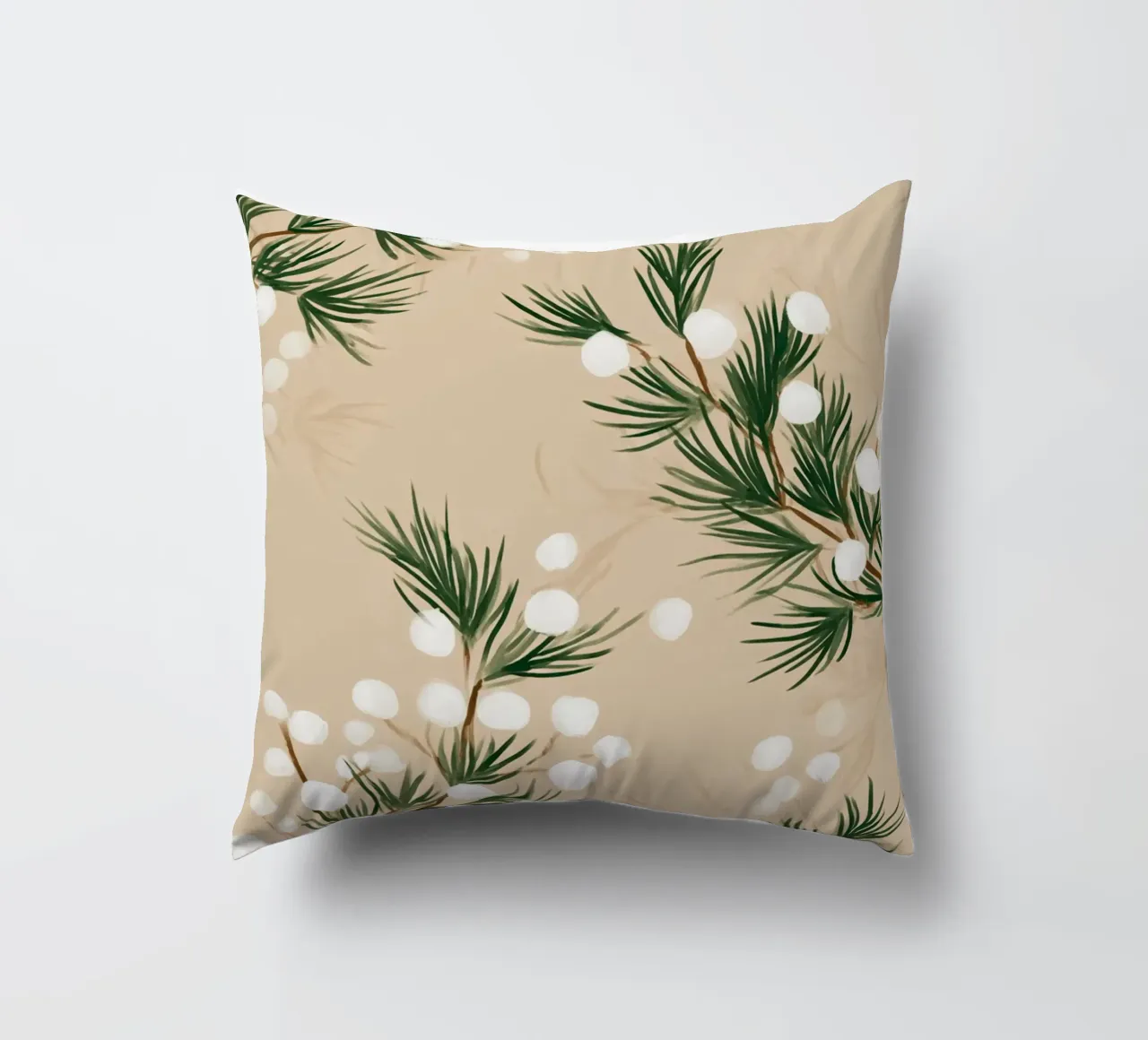 Winter Pine & Snowberry Pattern cuscino da michi