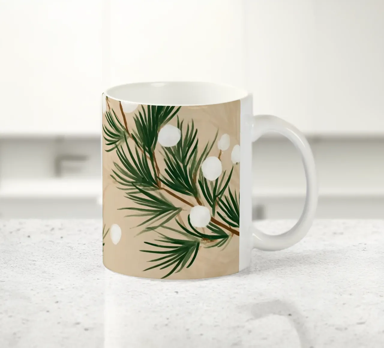 Winter Pine & Snowberry Pattern tazza in ceramica da michi