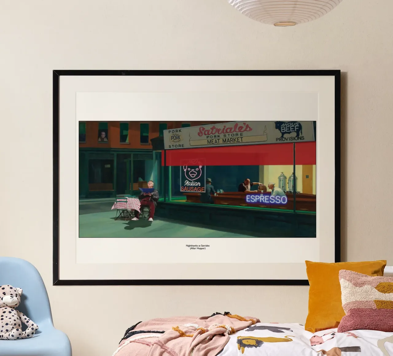 Satriales & Paulie - Sopranos - Nighthawks Mashup poster con telaio in alluminio da Mashtup