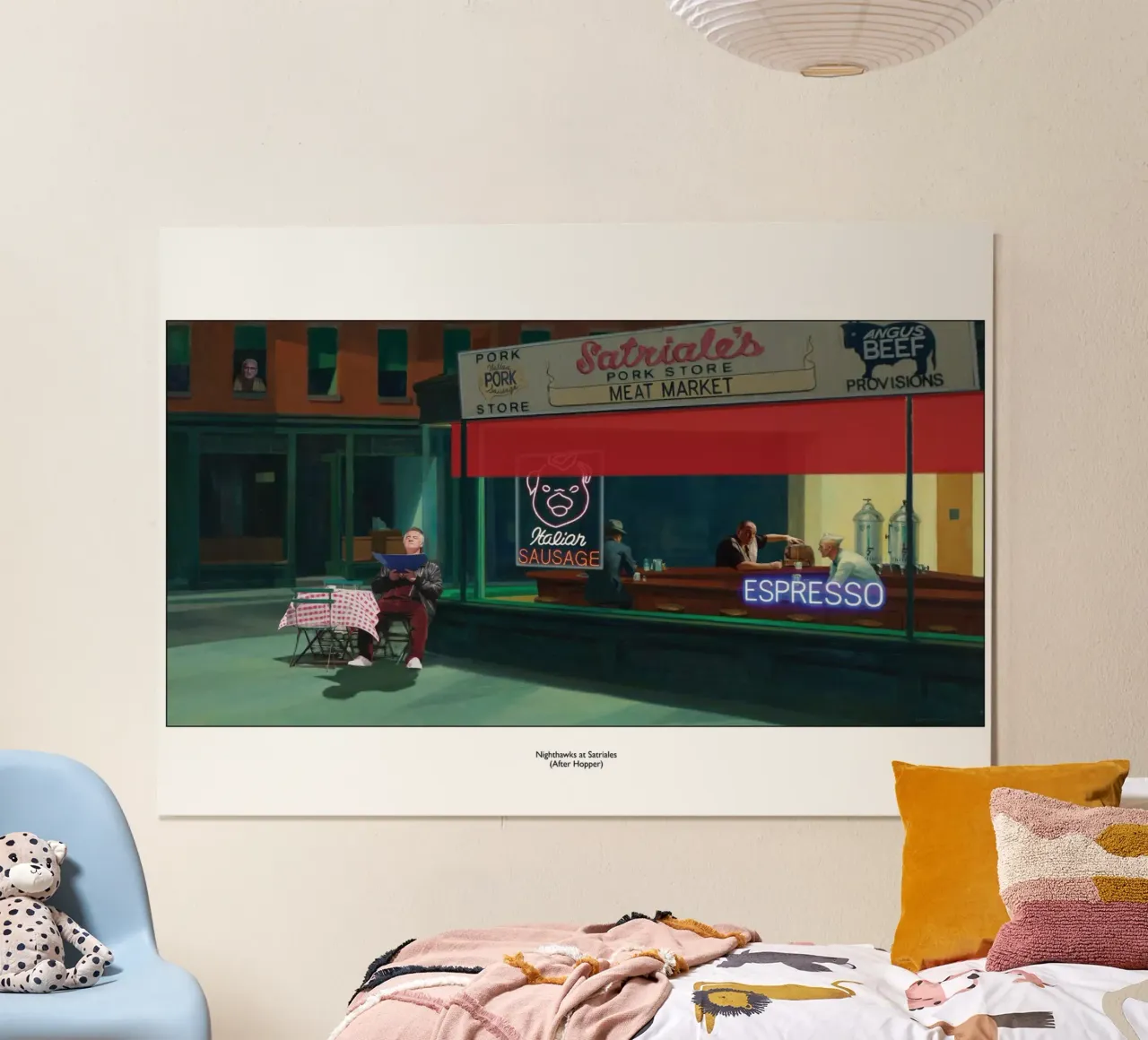 Satriales & Paulie - Sopranos - Nighthawks Mashup poster con telaio in alluminio da Mashtup