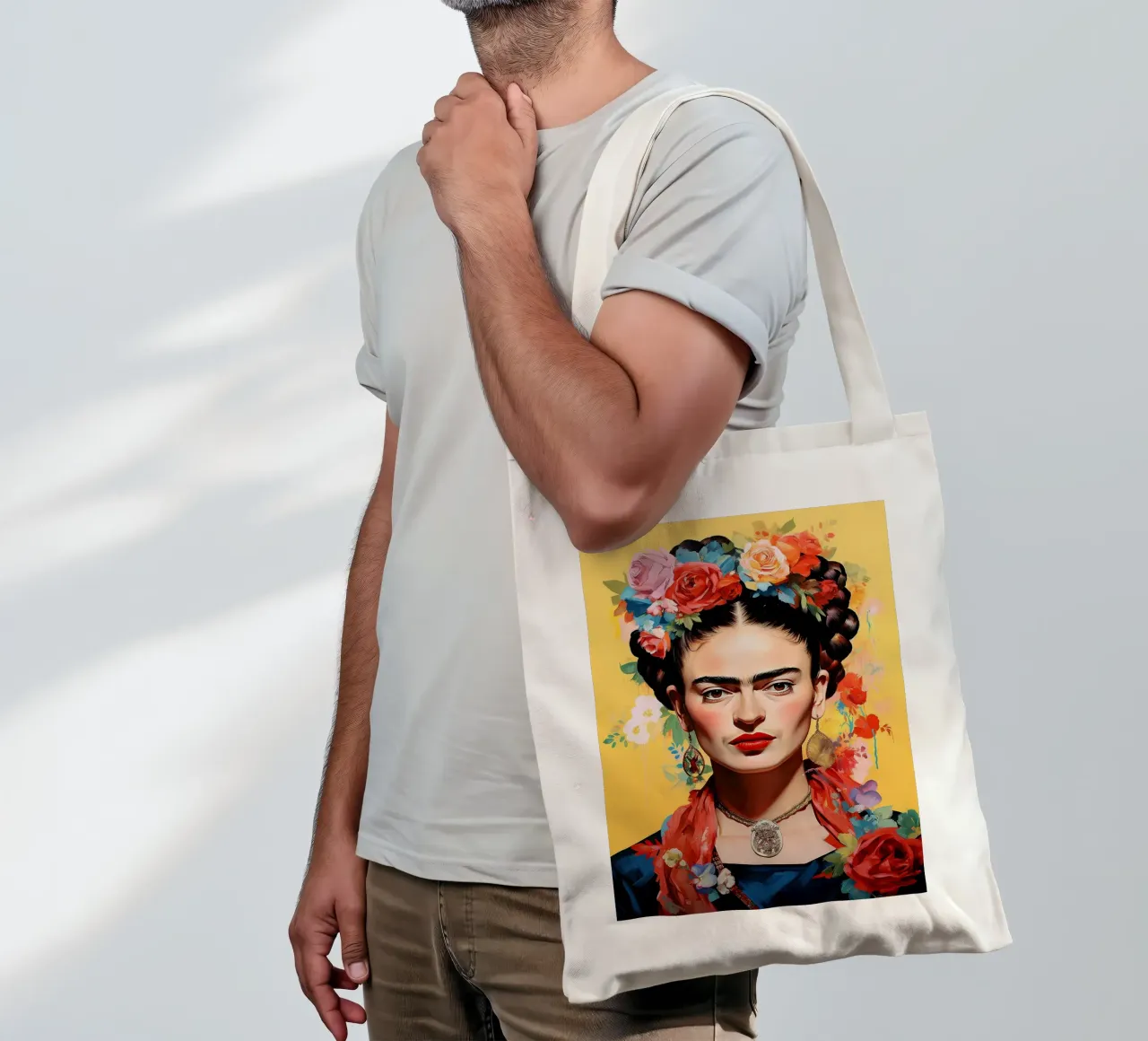 Frida Kahlo "Power in Every Color" borsa in juta da Fantasias Florales