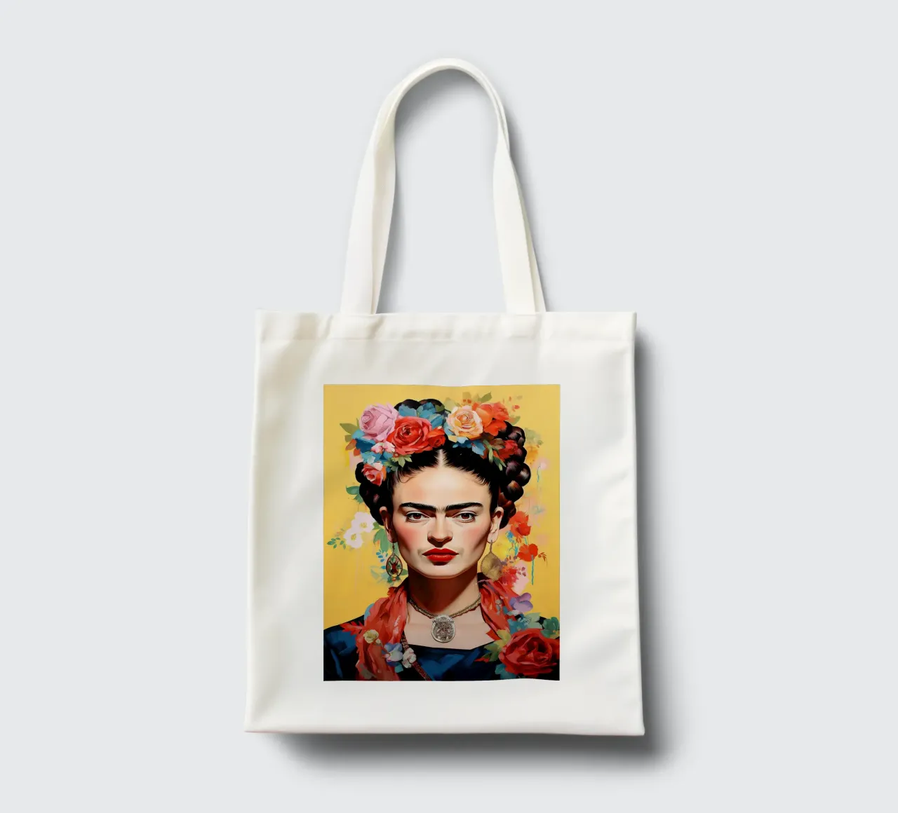 Frida Kahlo "Power in Every Color" borsa in juta da Fantasias Florales