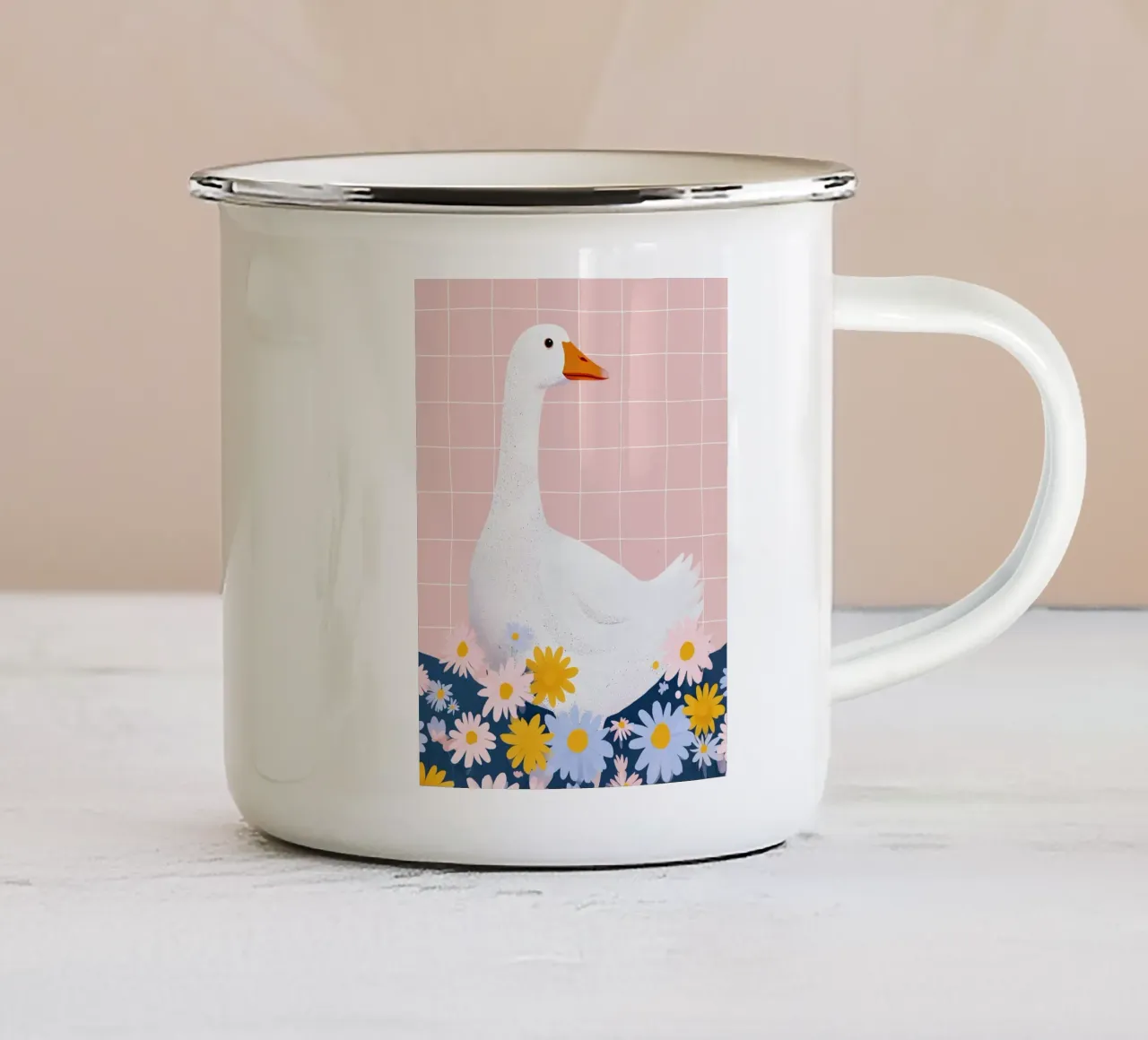Goose with Daisies tazza in smalto da Vibrant Berry Studio