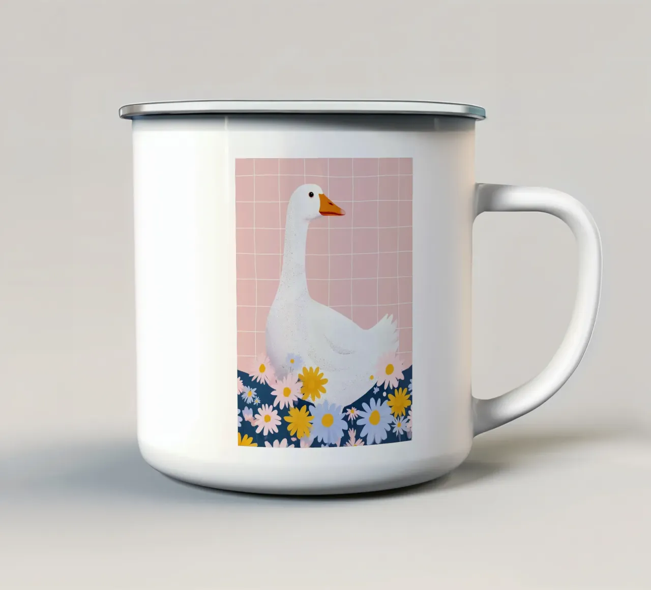 Goose with Daisies tazza in smalto da Vibrant Berry Studio