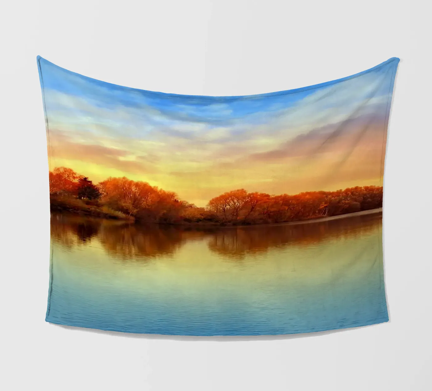 Sunset in autumn fleece blanket by Atteloi