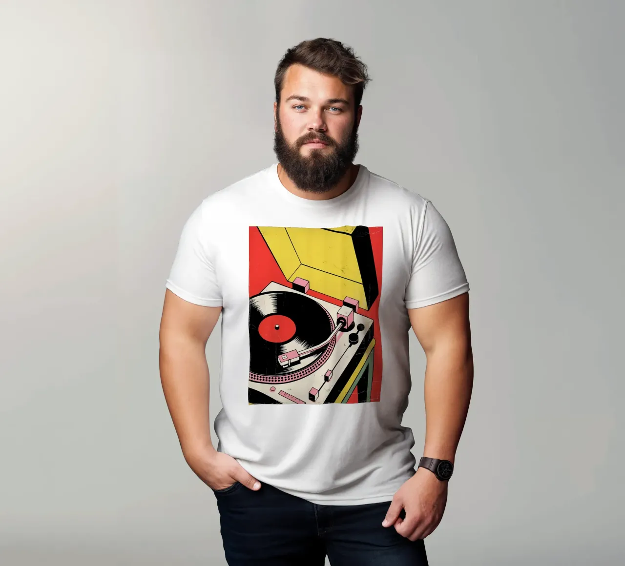 Giradischi retrò in stile pop art colorato t-shirt da Plain Thoughts