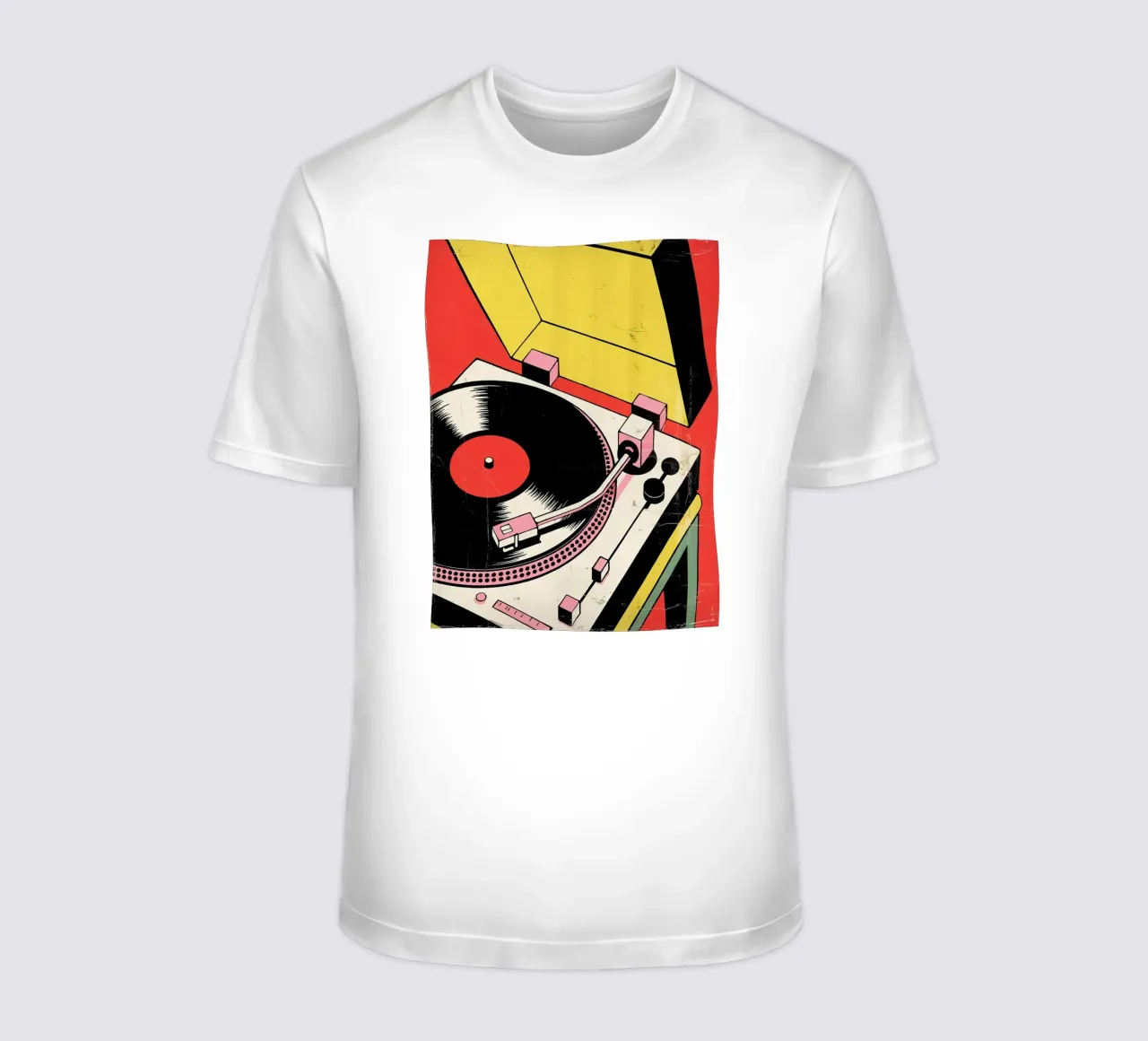 Giradischi retrò in stile pop art colorato t-shirt da Plain Thoughts