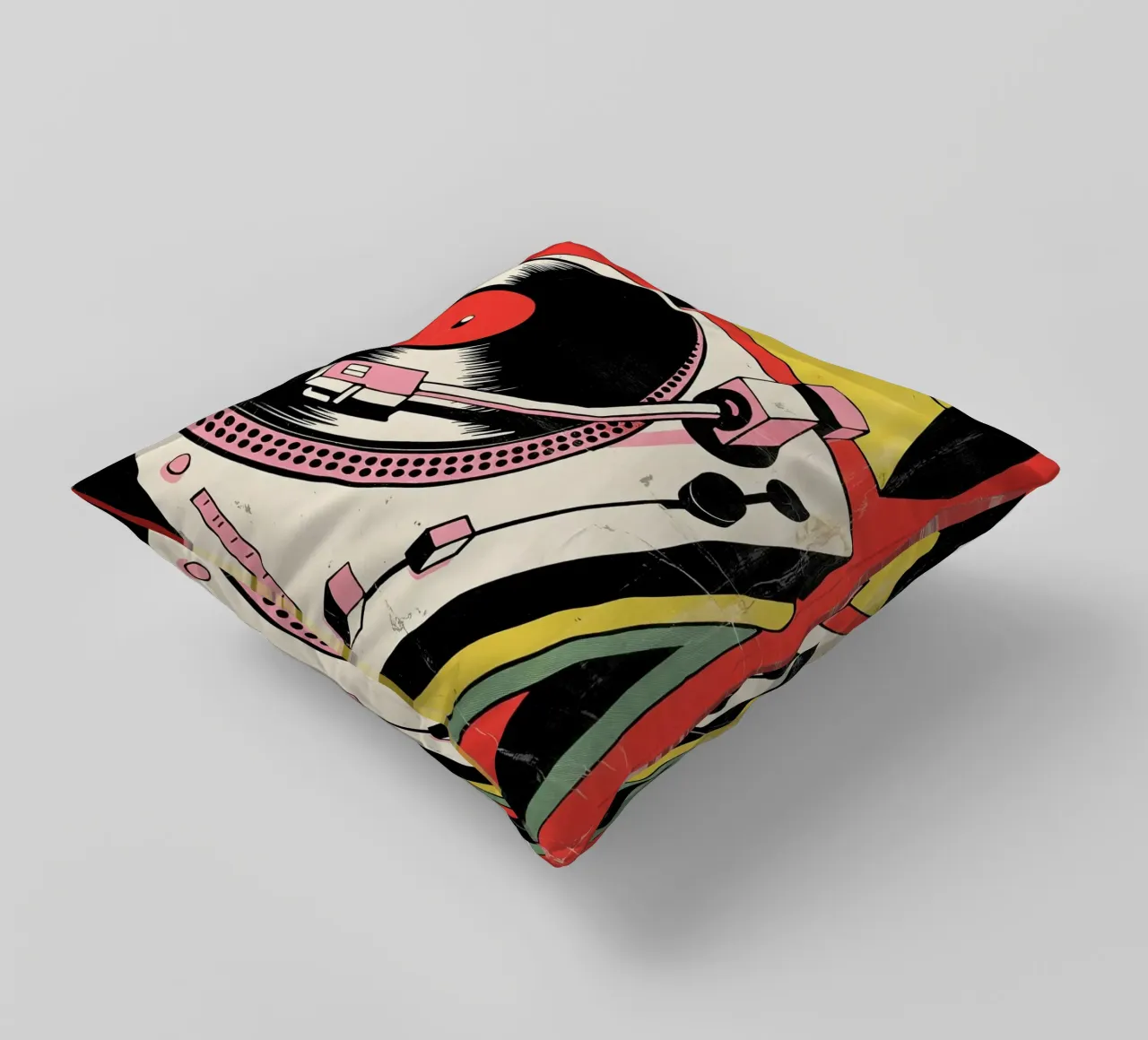 Giradischi retrò in stile pop art colorato cuscino da Plain Thoughts