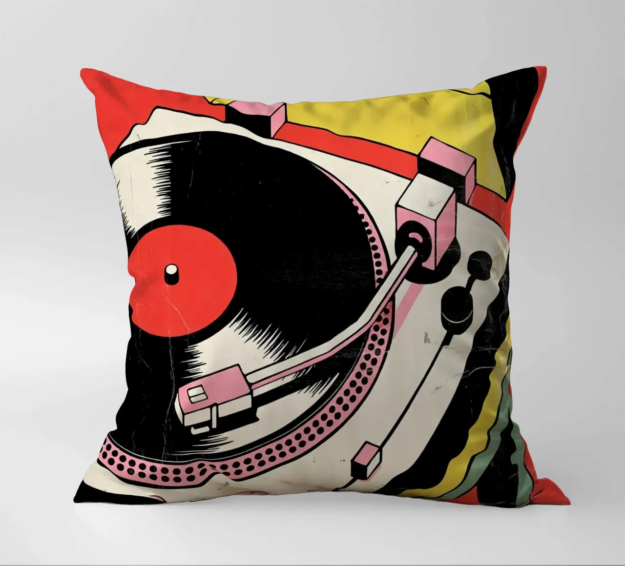 Giradischi retrò in stile pop art colorato cuscino da Plain Thoughts