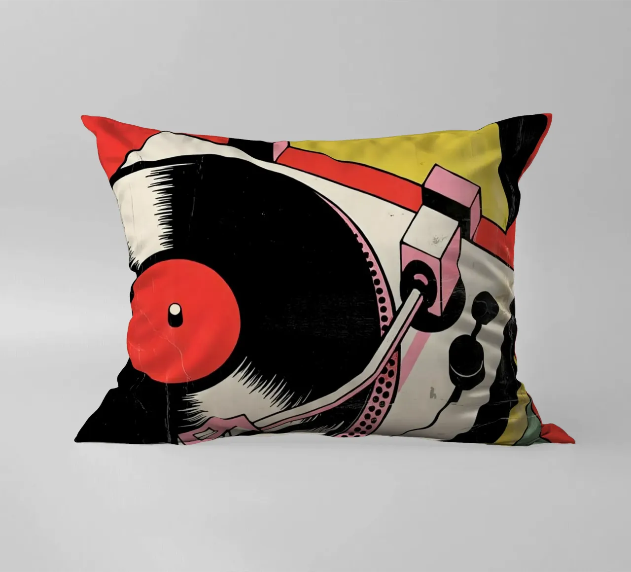 Giradischi retrò in stile pop art colorato cuscino da Plain Thoughts