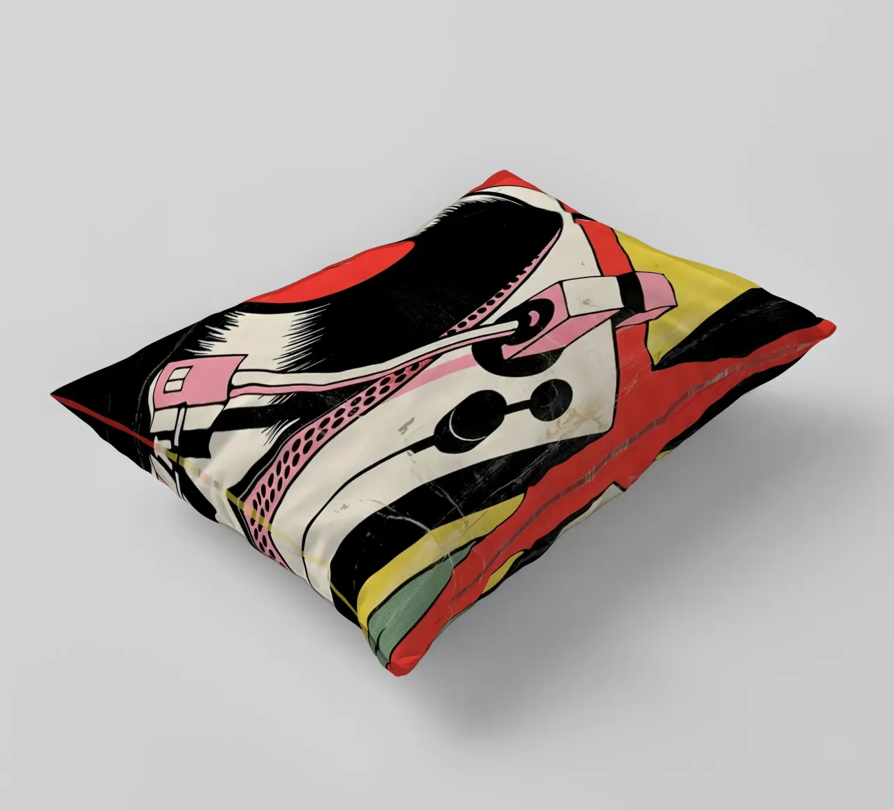 Giradischi retrò in stile pop art colorato cuscino da Plain Thoughts