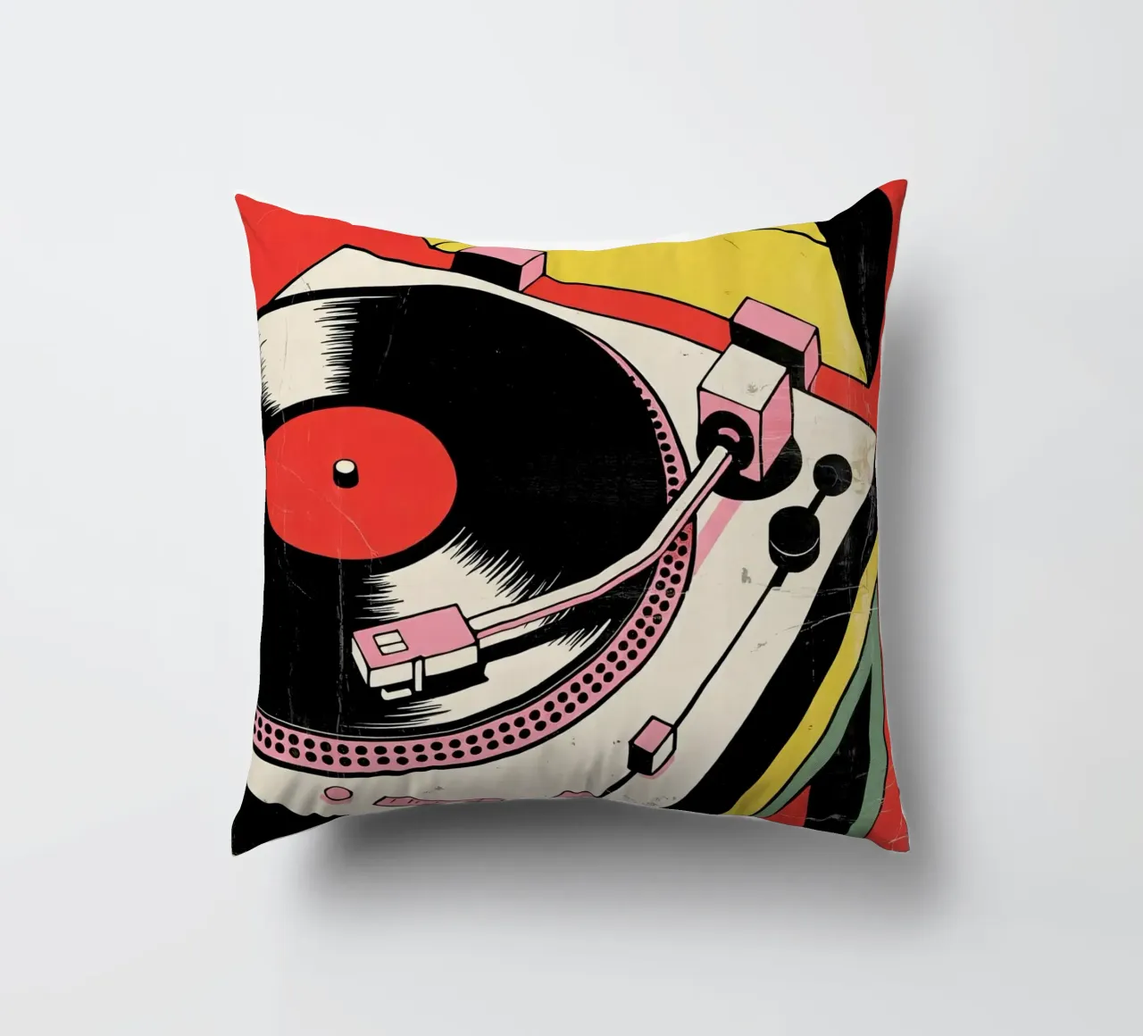 Giradischi retrò in stile pop art colorato cuscino da Plain Thoughts