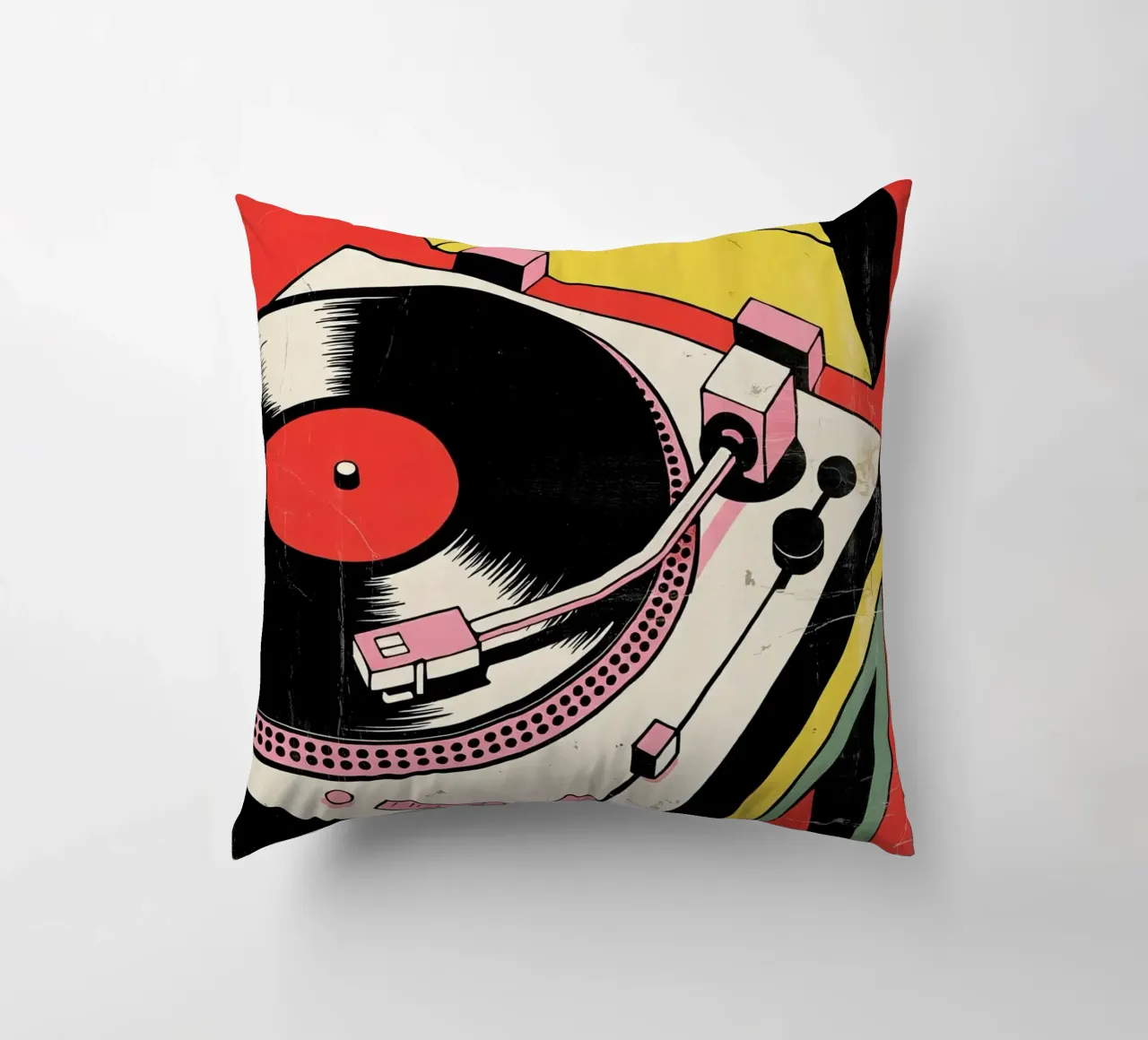 Giradischi retrò in stile pop art colorato cuscino da Plain Thoughts