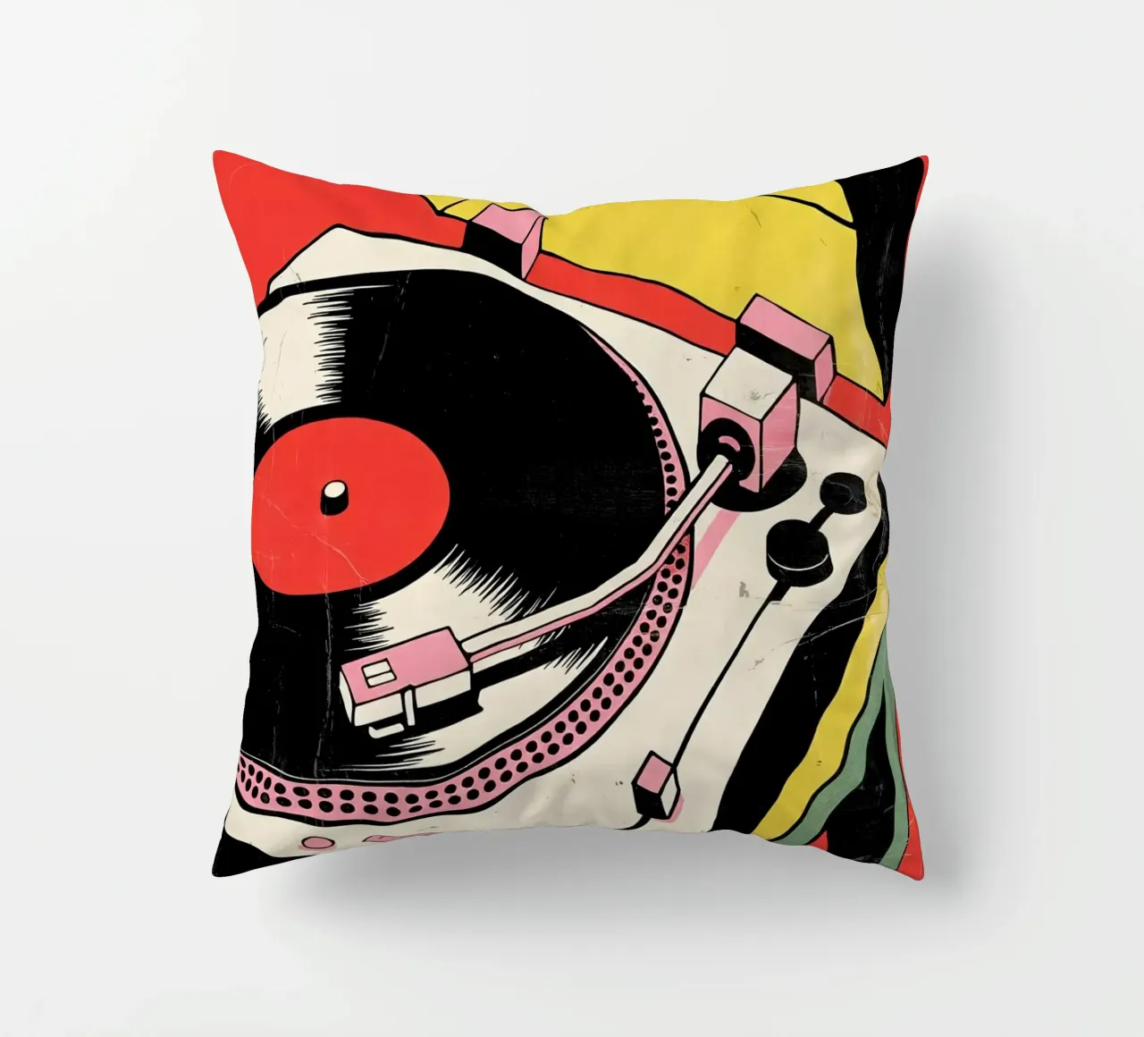 Giradischi retrò in stile pop art colorato cuscino da Plain Thoughts