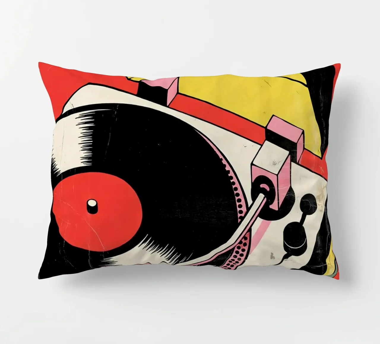 Giradischi retrò in stile pop art colorato cuscino da Plain Thoughts