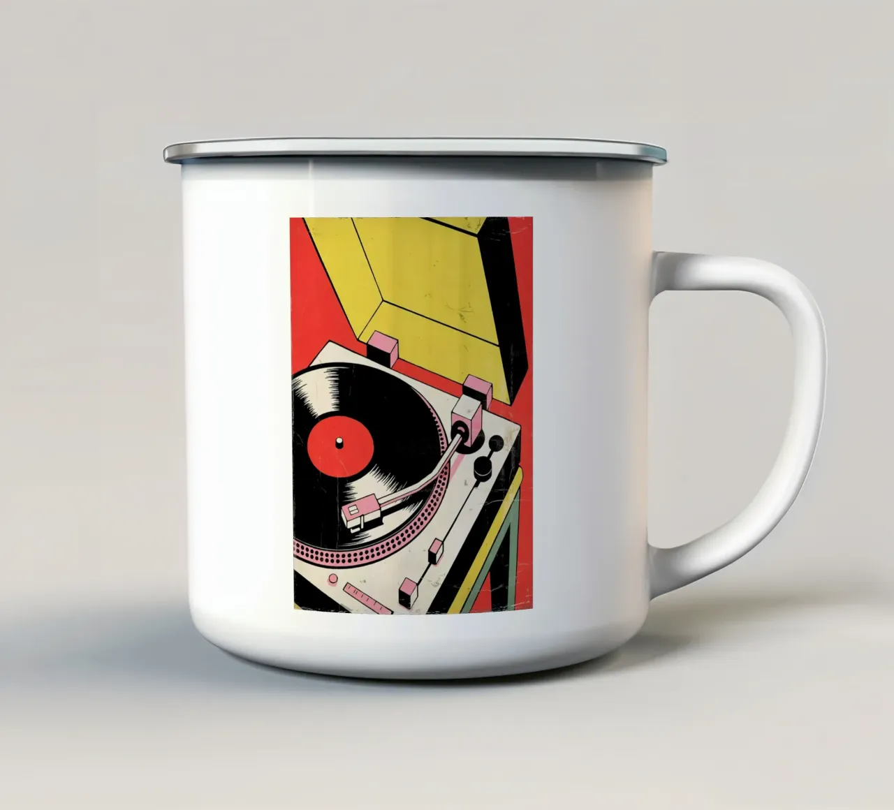 Giradischi retrò in stile pop art colorato tazza in smalto da Plain Thoughts