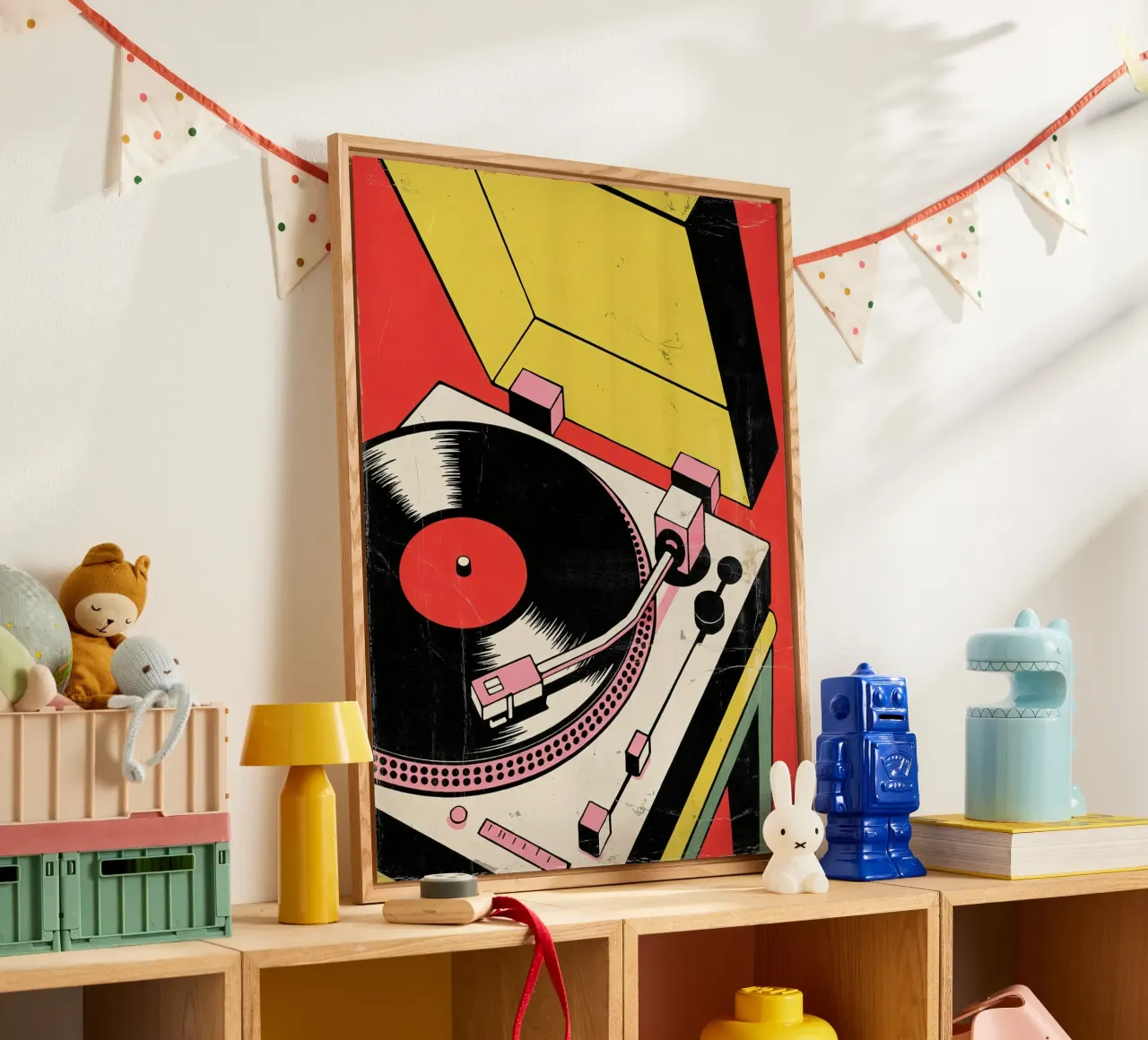 Giradischi retrò in stile pop art colorato plexiglass da Plain Thoughts