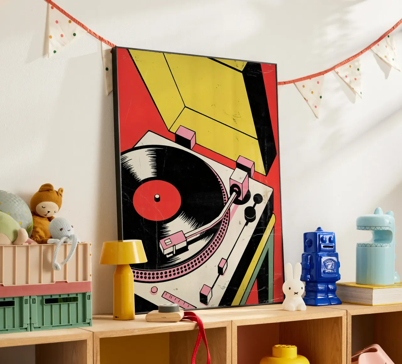 Giradischi retrò in stile pop art colorato alluminio dibond da Plain Thoughts