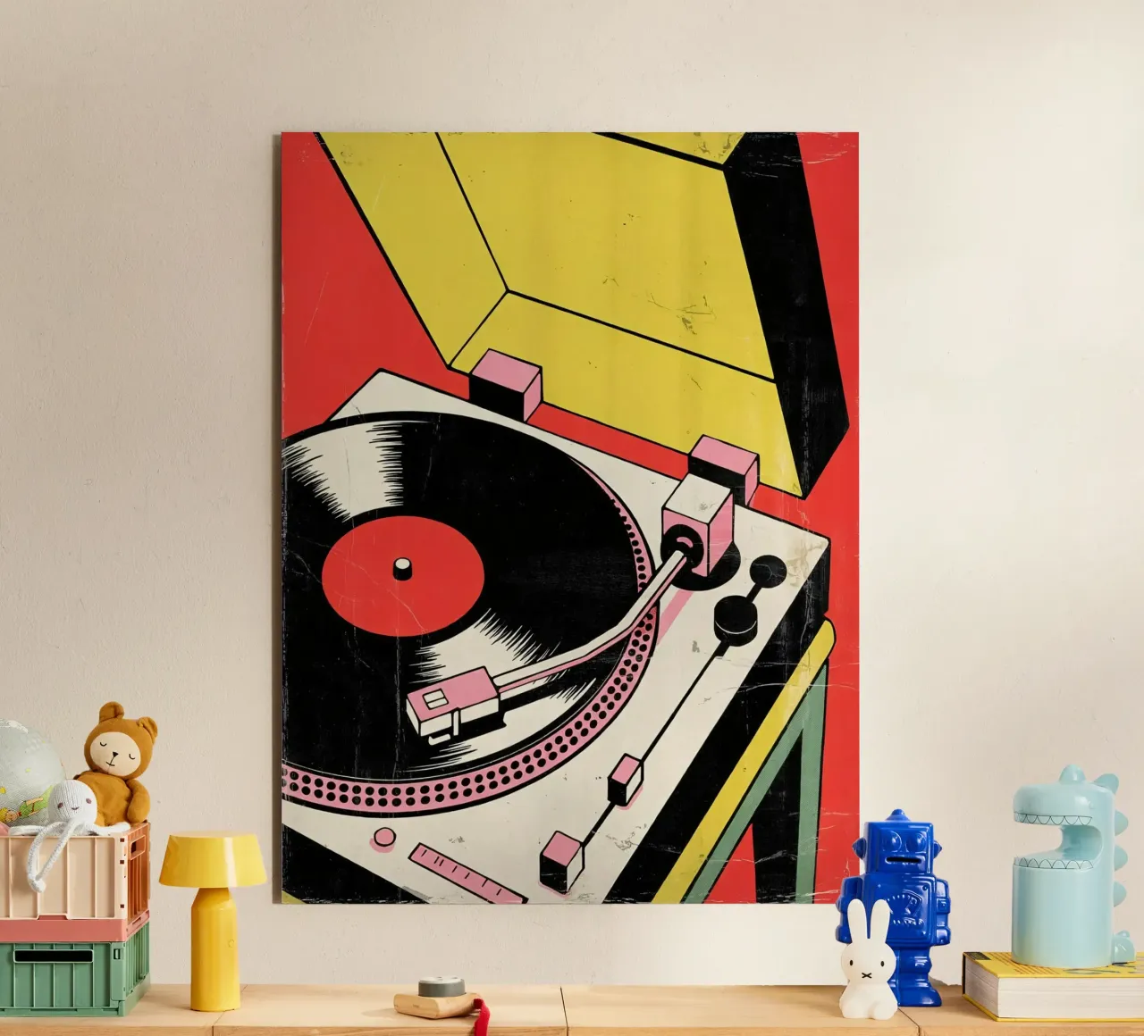 Giradischi retrò in stile pop art colorato alluminio dibond da Plain Thoughts