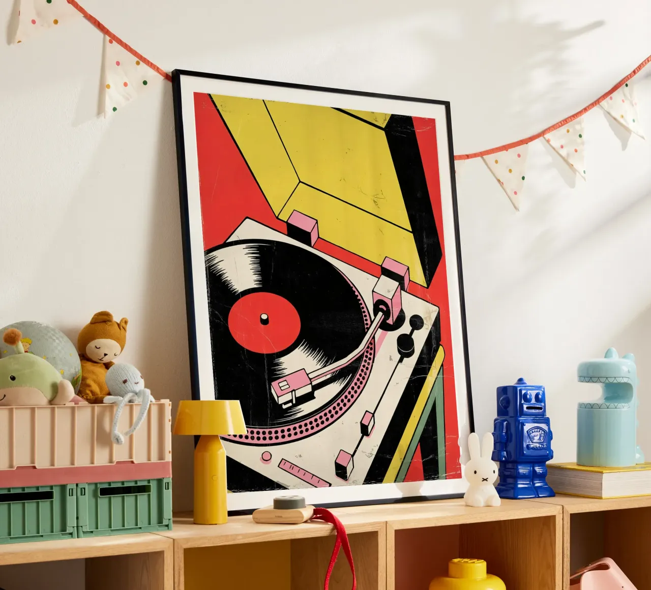 Giradischi retrò in stile pop art colorato carta hahnemühle da Plain Thoughts