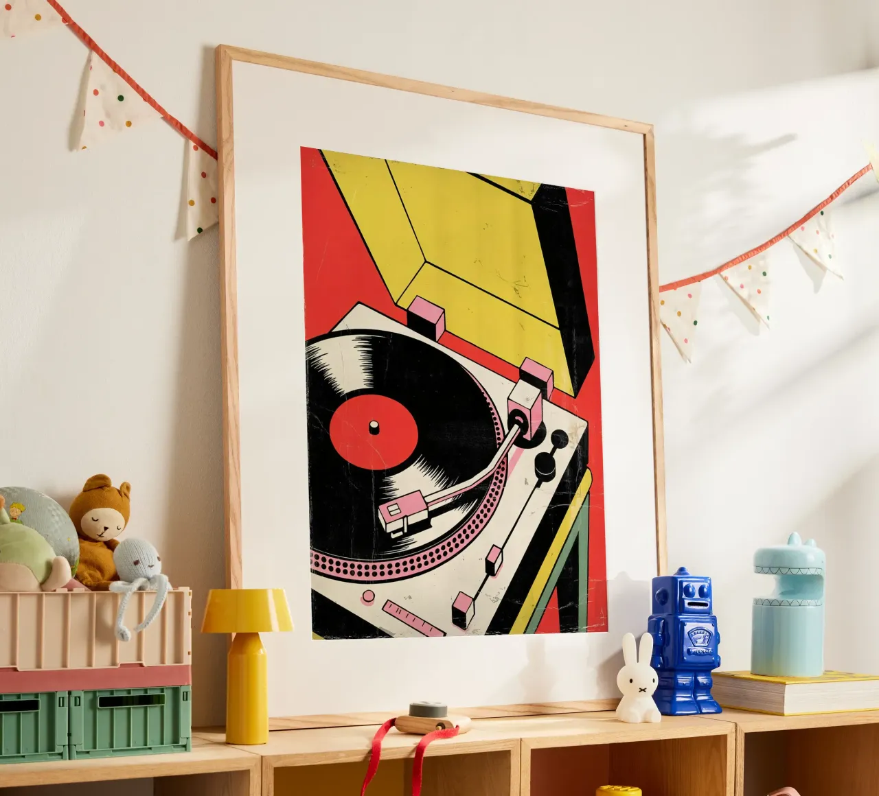 Giradischi retrò in stile pop art colorato carta hahnemühle da Plain Thoughts