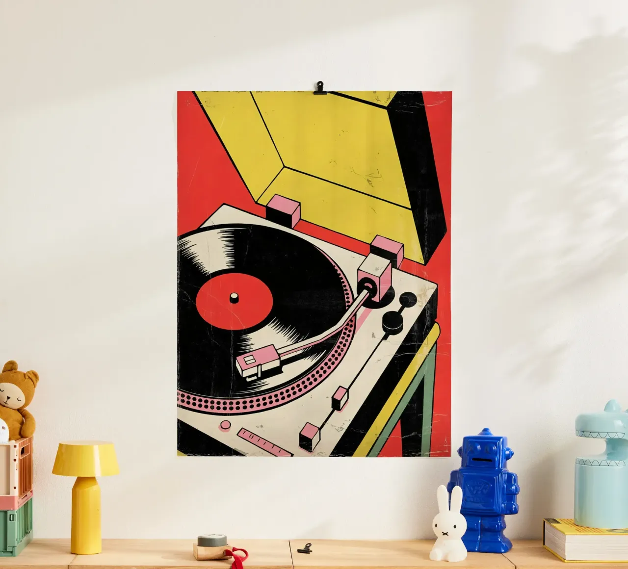 Giradischi retrò in stile pop art colorato carta hahnemühle da Plain Thoughts