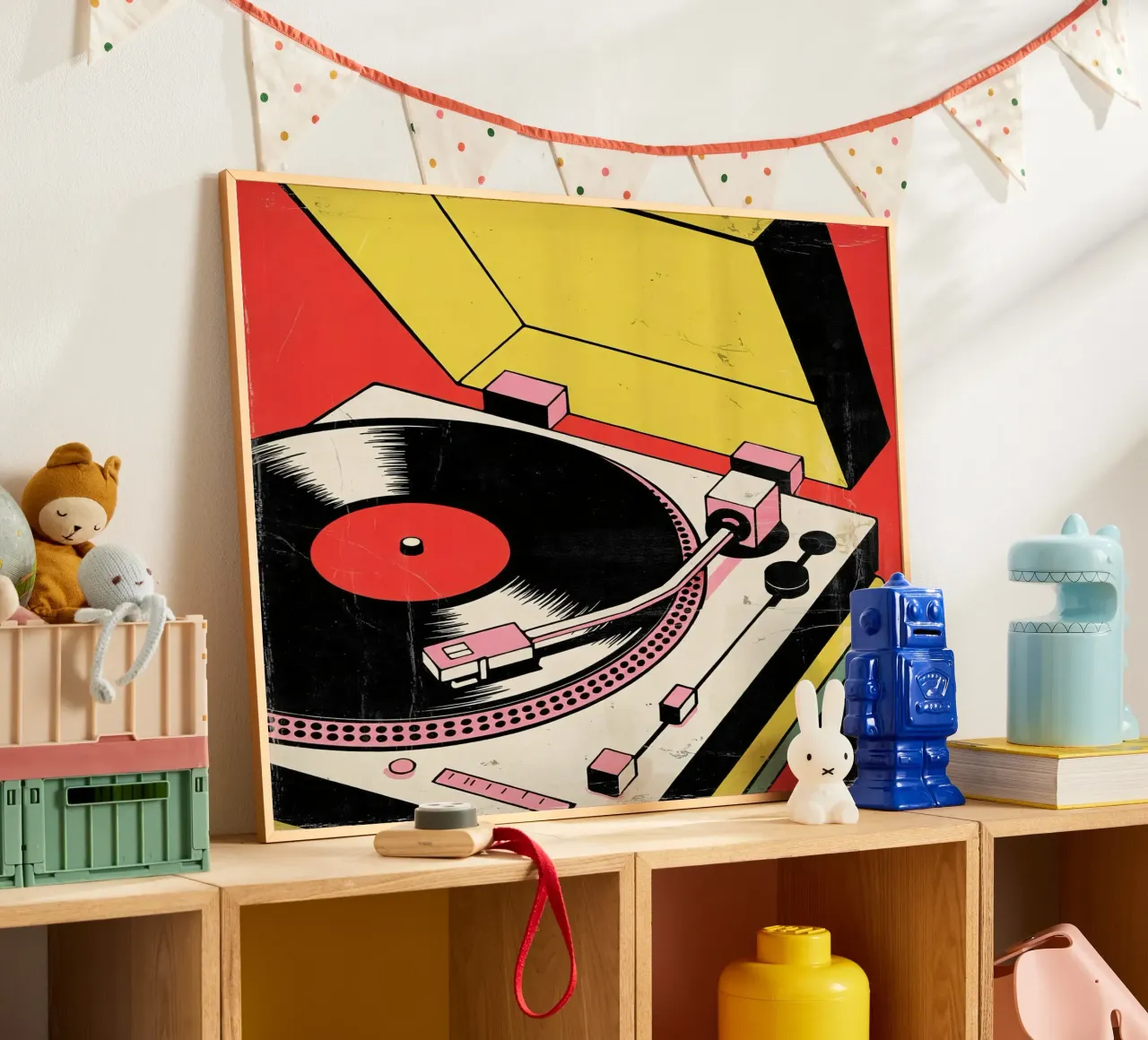 Giradischi retrò in stile pop art colorato carta hahnemühle da Plain Thoughts