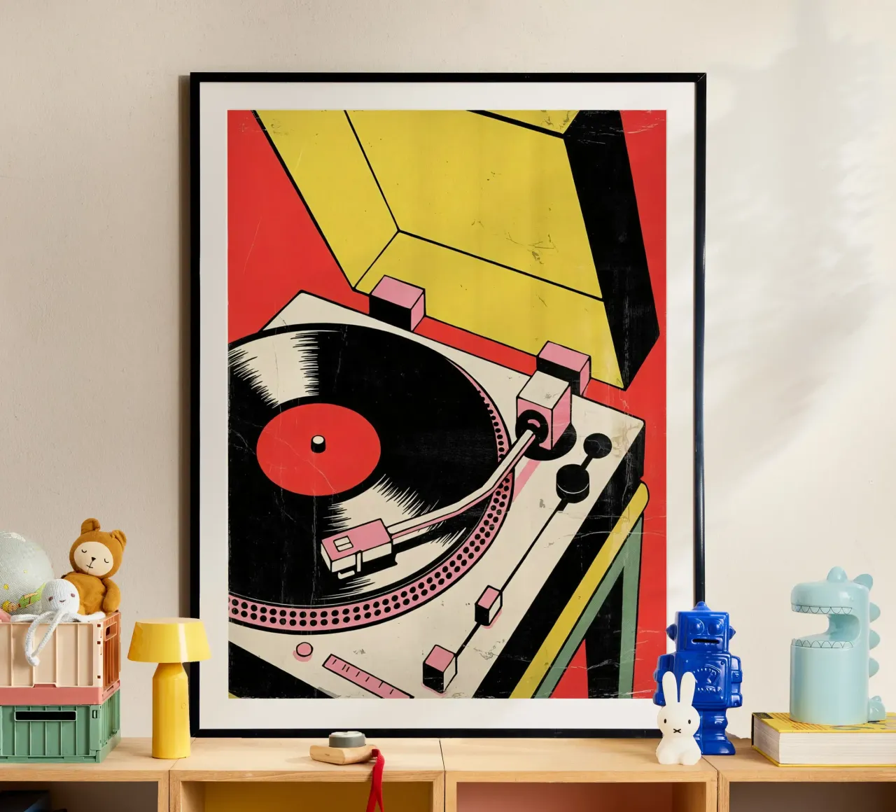 Giradischi retrò in stile pop art colorato carta hahnemühle da Plain Thoughts