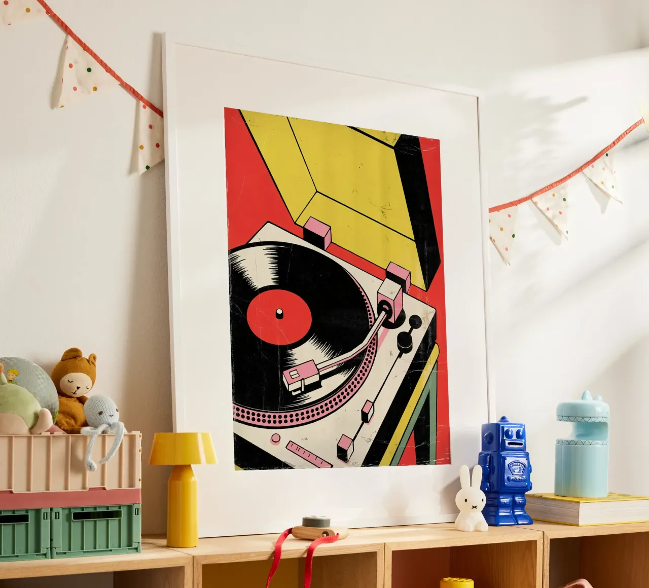 Giradischi retrò in stile pop art colorato carta hahnemühle da Plain Thoughts