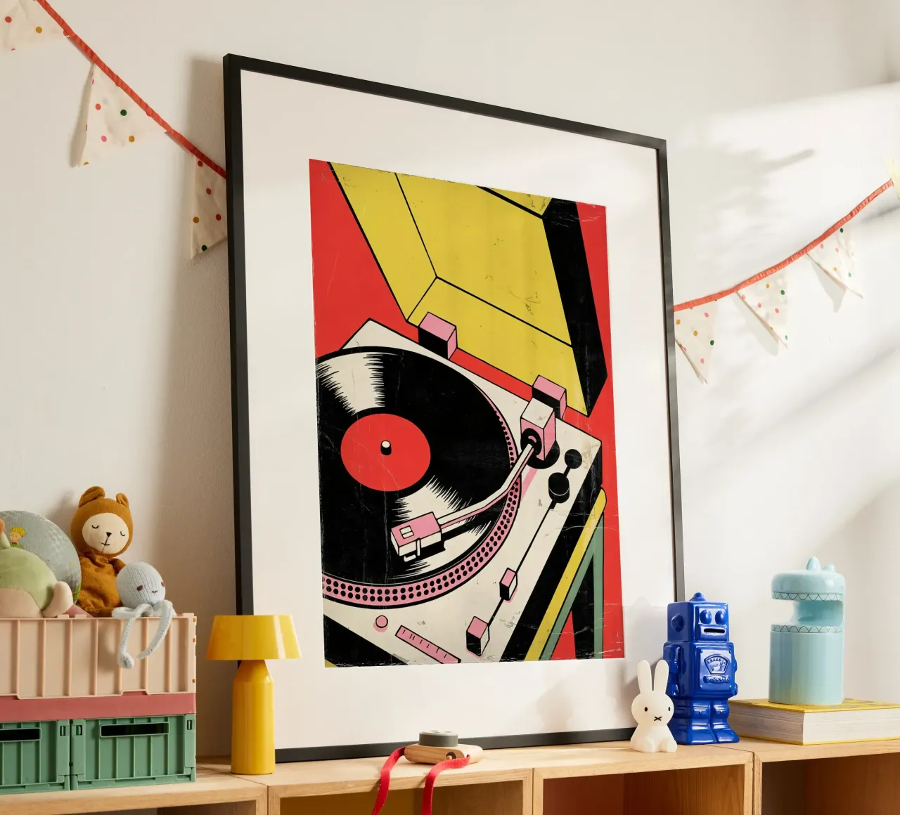 Giradischi retrò in stile pop art colorato carta hahnemühle da Plain Thoughts