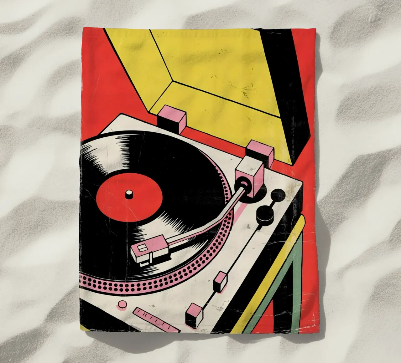 Giradischi retrò in stile pop art colorato telo mare da Plain Thoughts