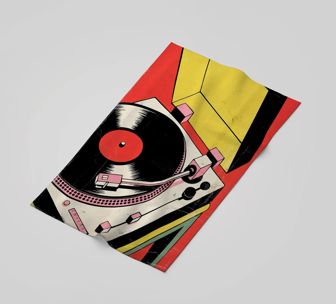 Giradischi retrò in stile pop art colorato telo mare da Plain Thoughts