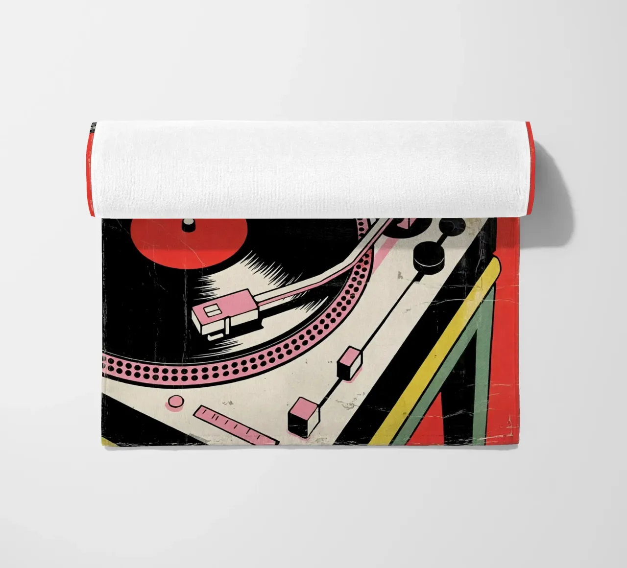 Giradischi retrò in stile pop art colorato telo mare da Plain Thoughts