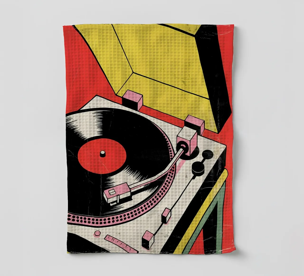 Giradischi retrò in stile pop art colorato canovaccio da cucina da Plain Thoughts