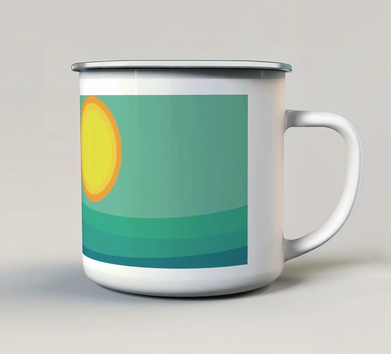 Blauwgroene horizon - Abstract geometrisch landschap emaille mok van Petra Lang - Design