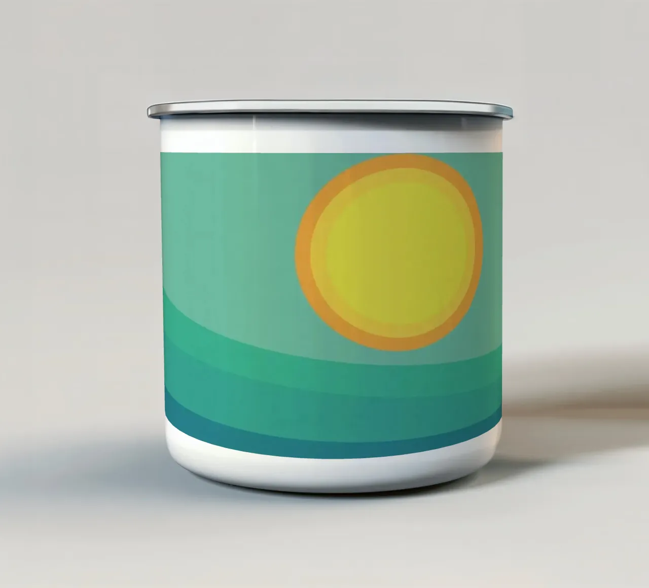 Blauwgroene horizon - Abstract geometrisch landschap emaille mok van Petra Lang - Design