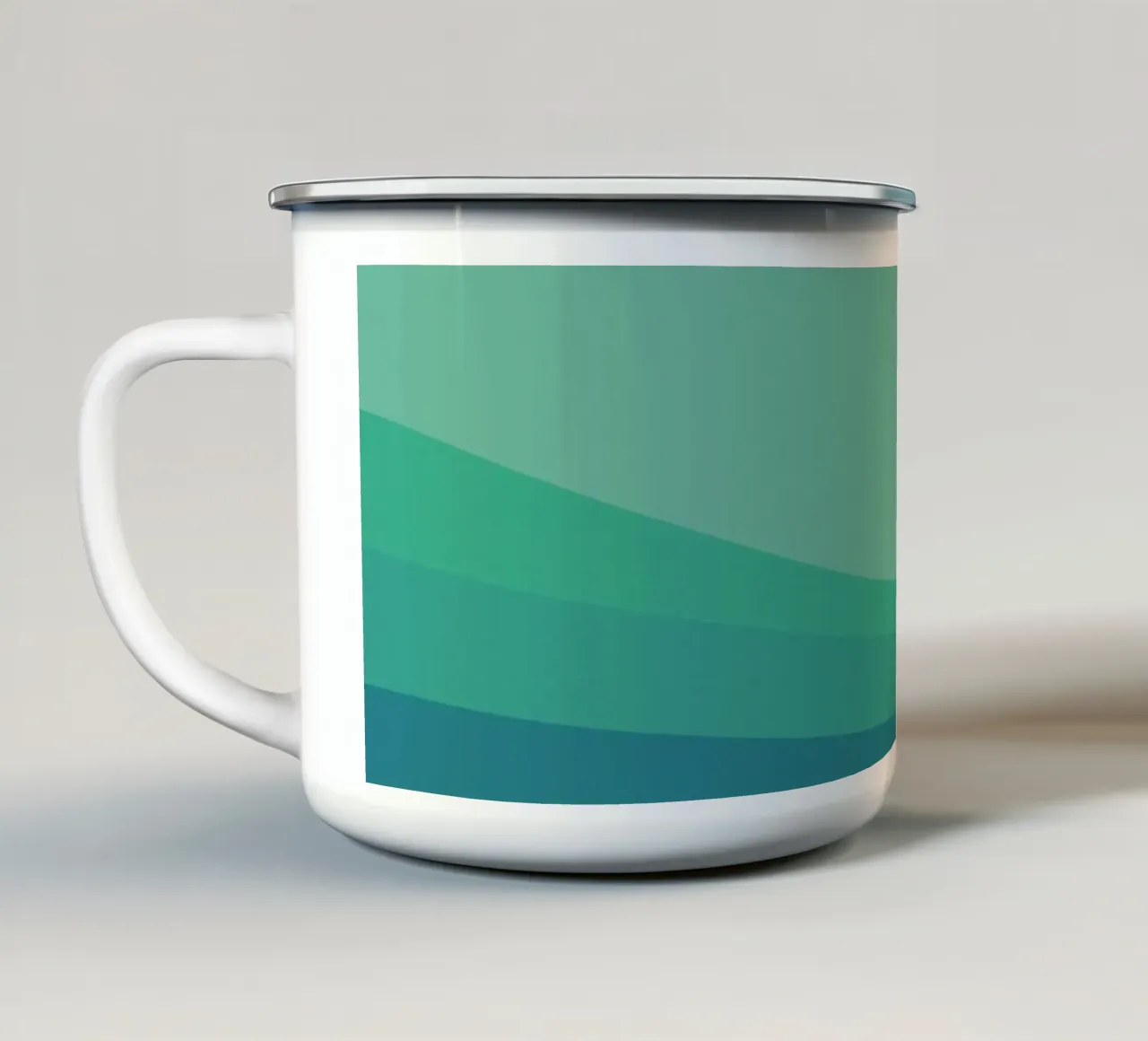 Blauwgroene horizon - Abstract geometrisch landschap emaille mok van Petra Lang - Design